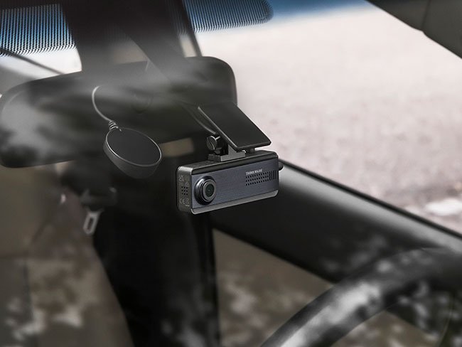 Thinkware Q200 dash cam mounted on windshield